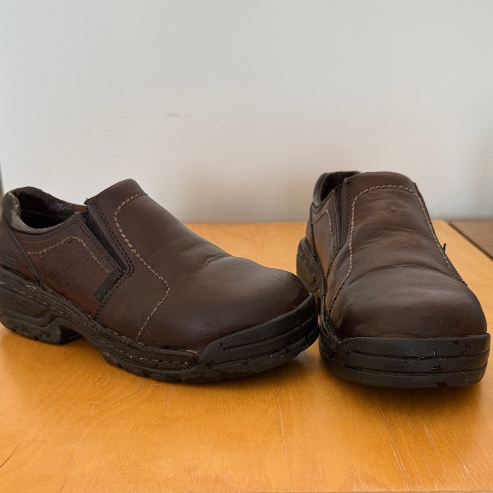 Women's Brown Leather Safety Slip-On Mules